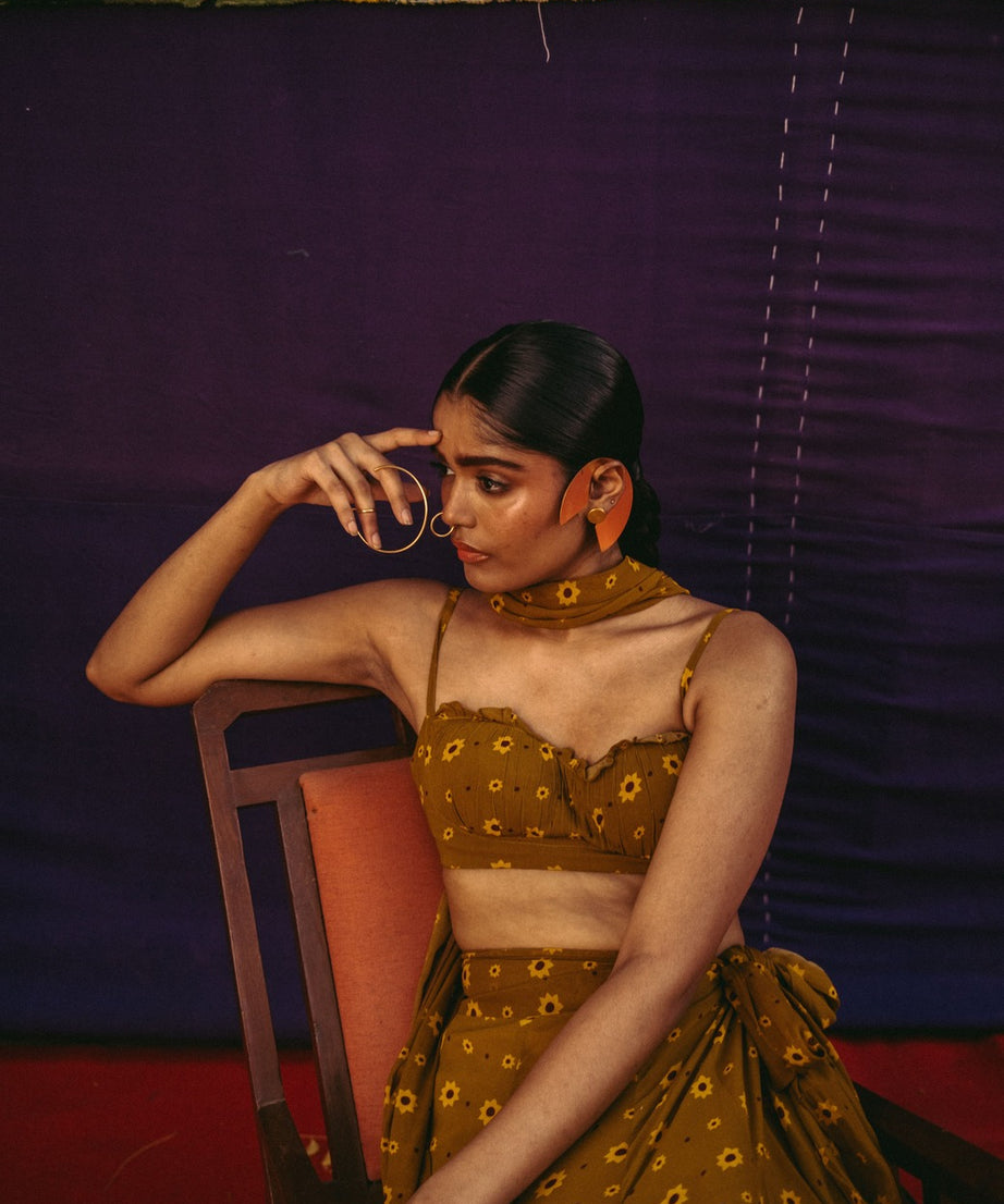 Mehendi Ochre Printed Wrap Skirt Set