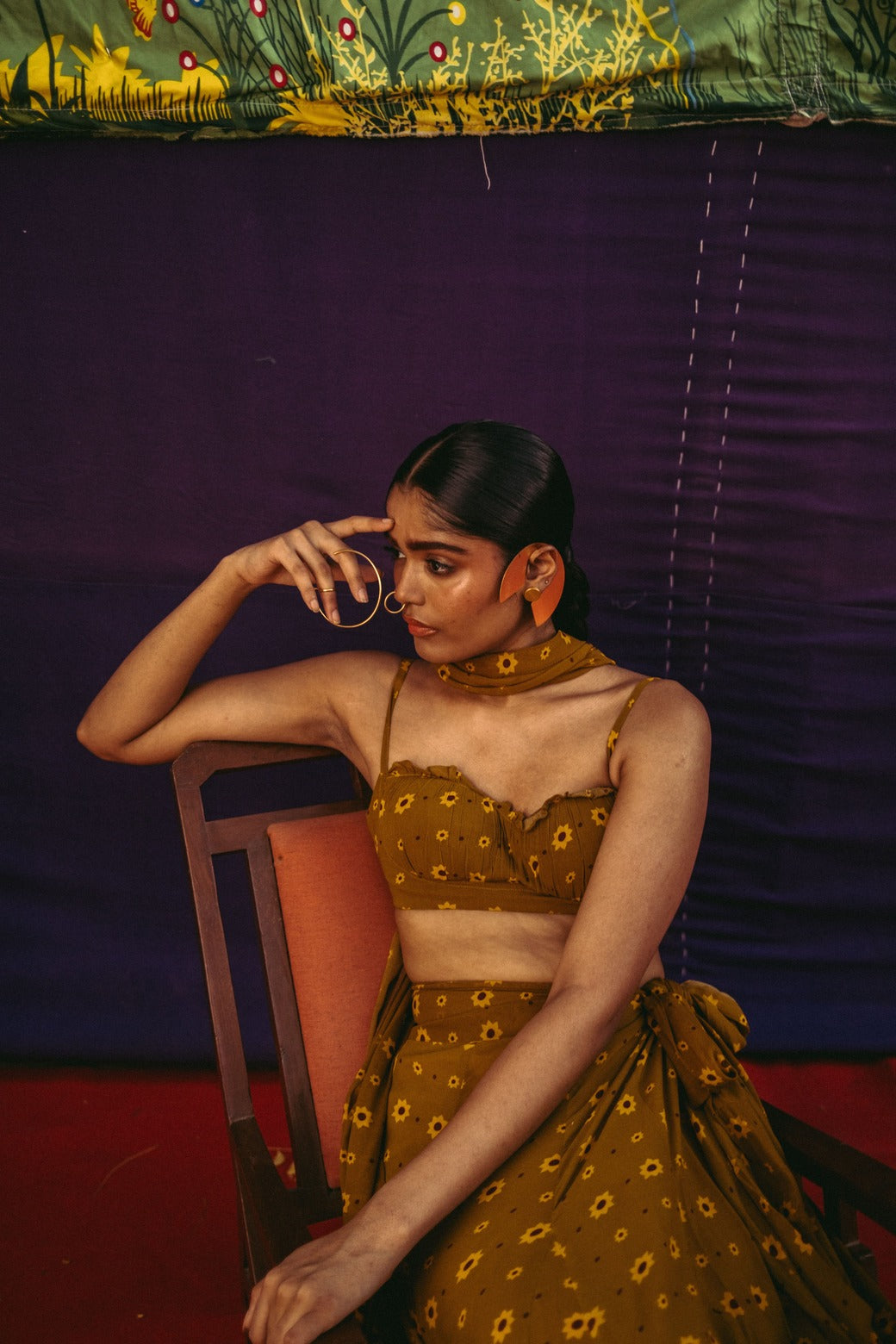 Mehendi Ochre Printed Wrap Skirt Set