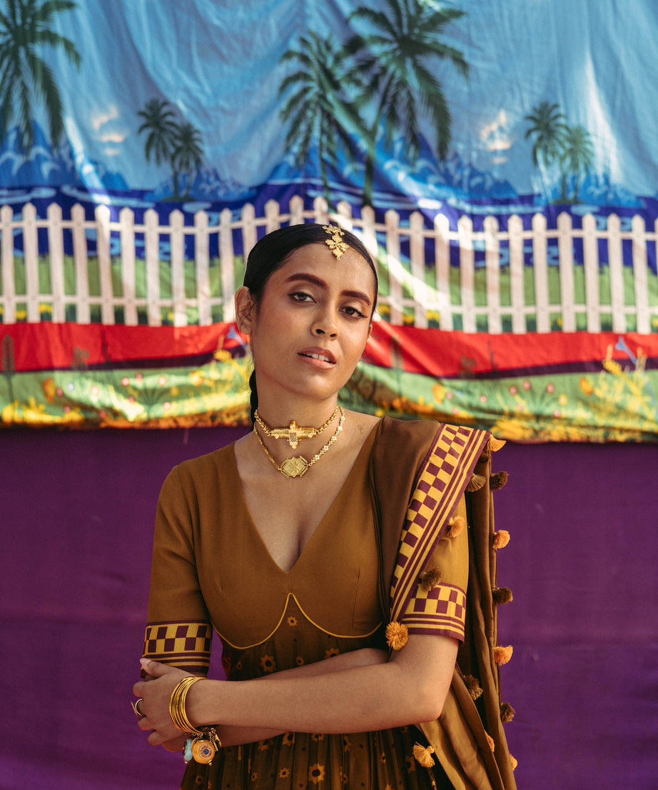 Mehendi Ochre Anarkali Set