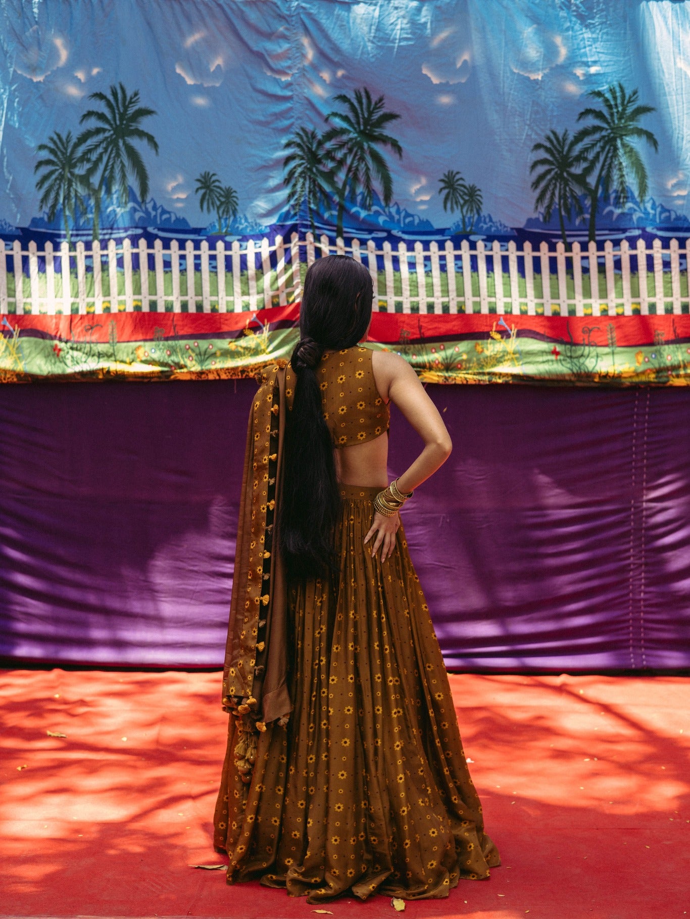 Mehendi Ochre Printed Lehenga Set