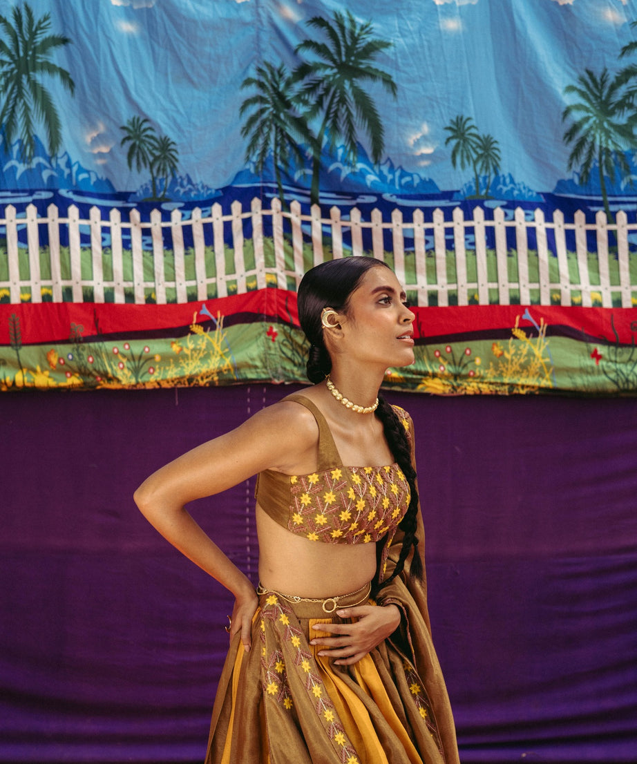 Embroidered Color Block Lehenga Set