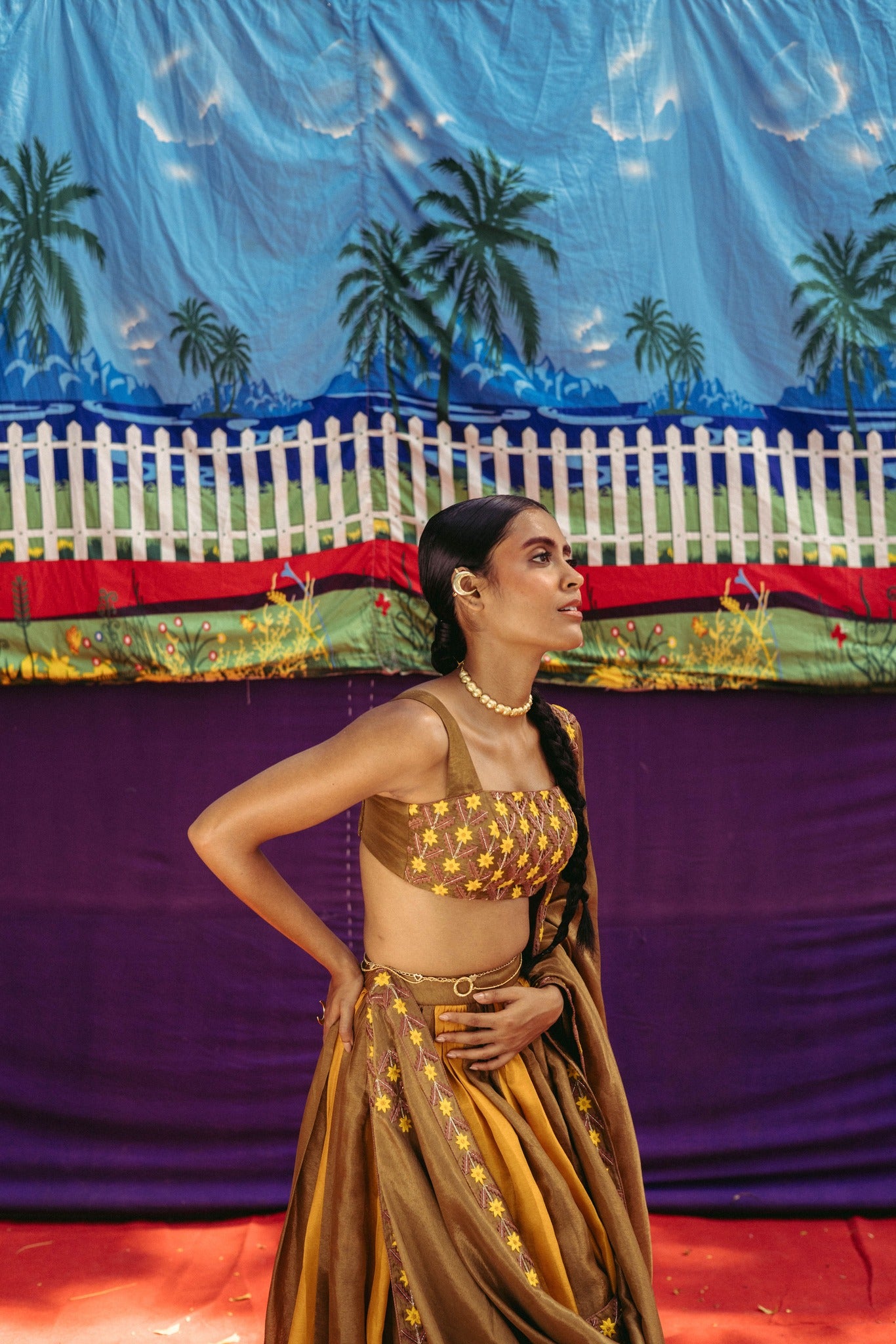 Embroidered Color Block Lehenga Set