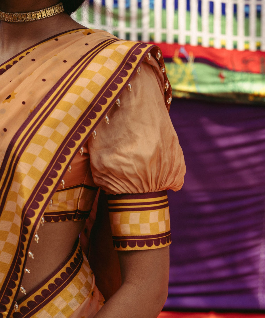 Peach Fuzz Printed Sari Set