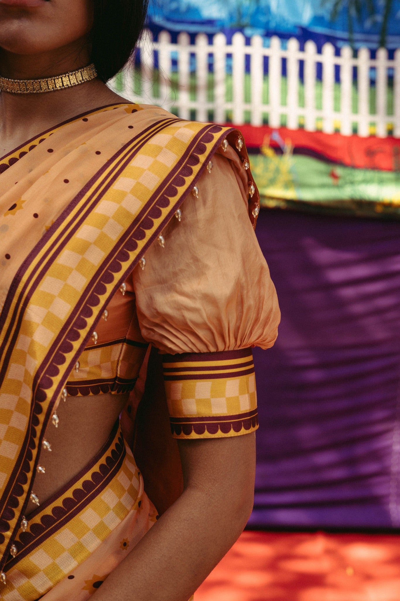 Peach Fuzz Printed Sari Set