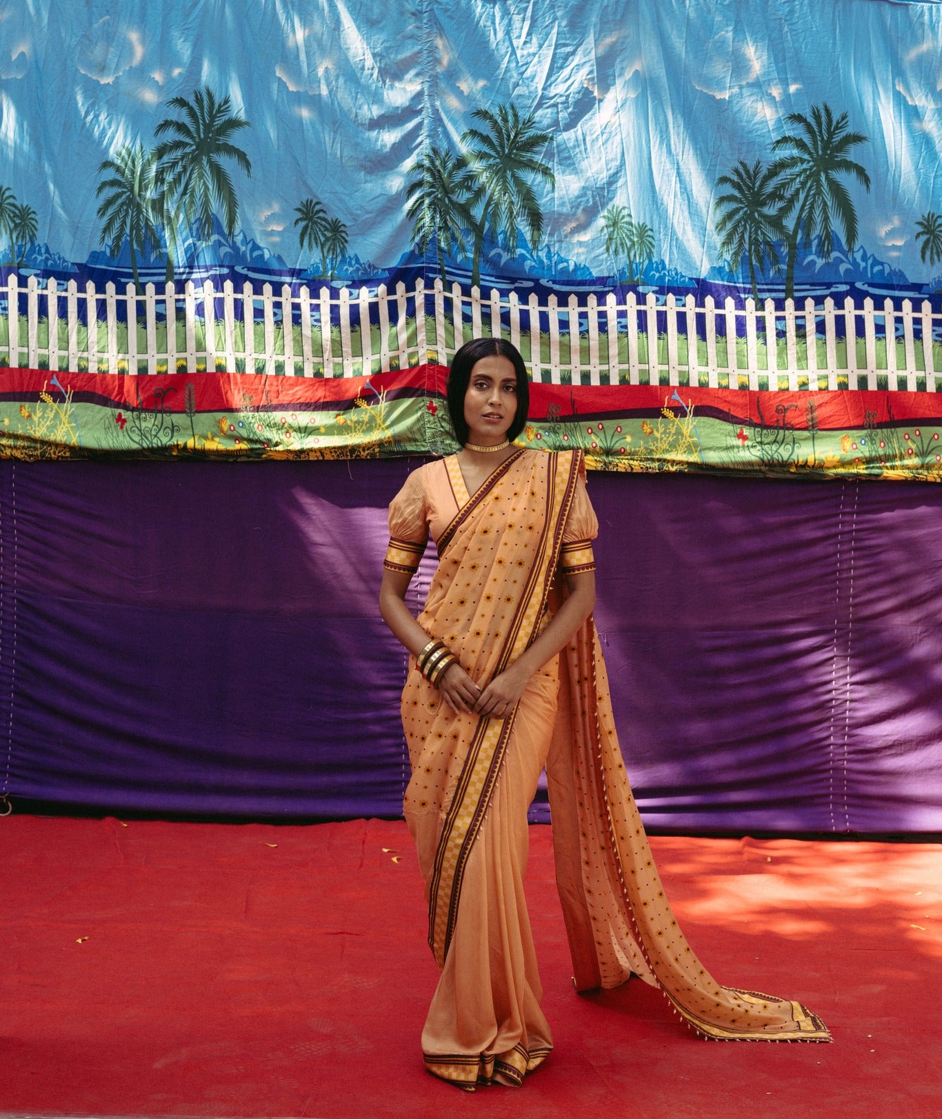 Peach Fuzz Printed Sari Set