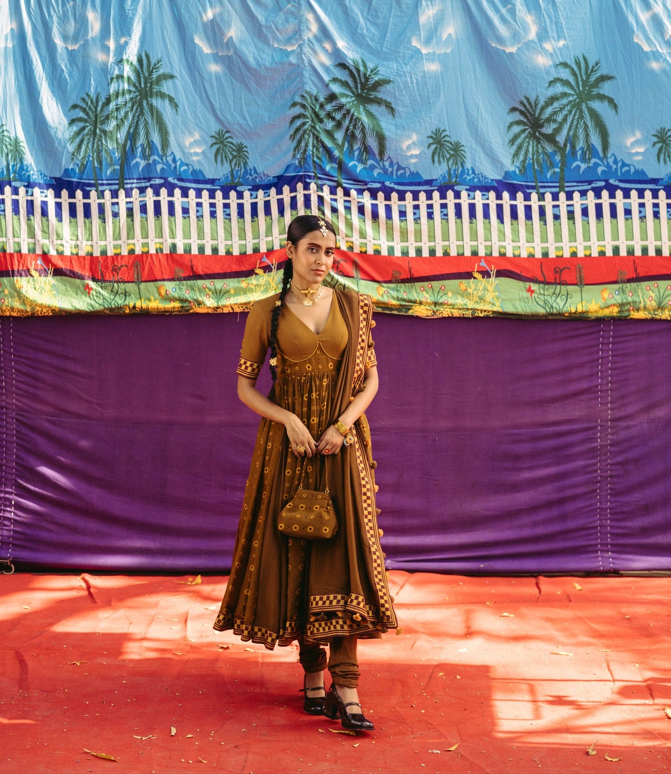 Mehendi Ochre Anarkali Set