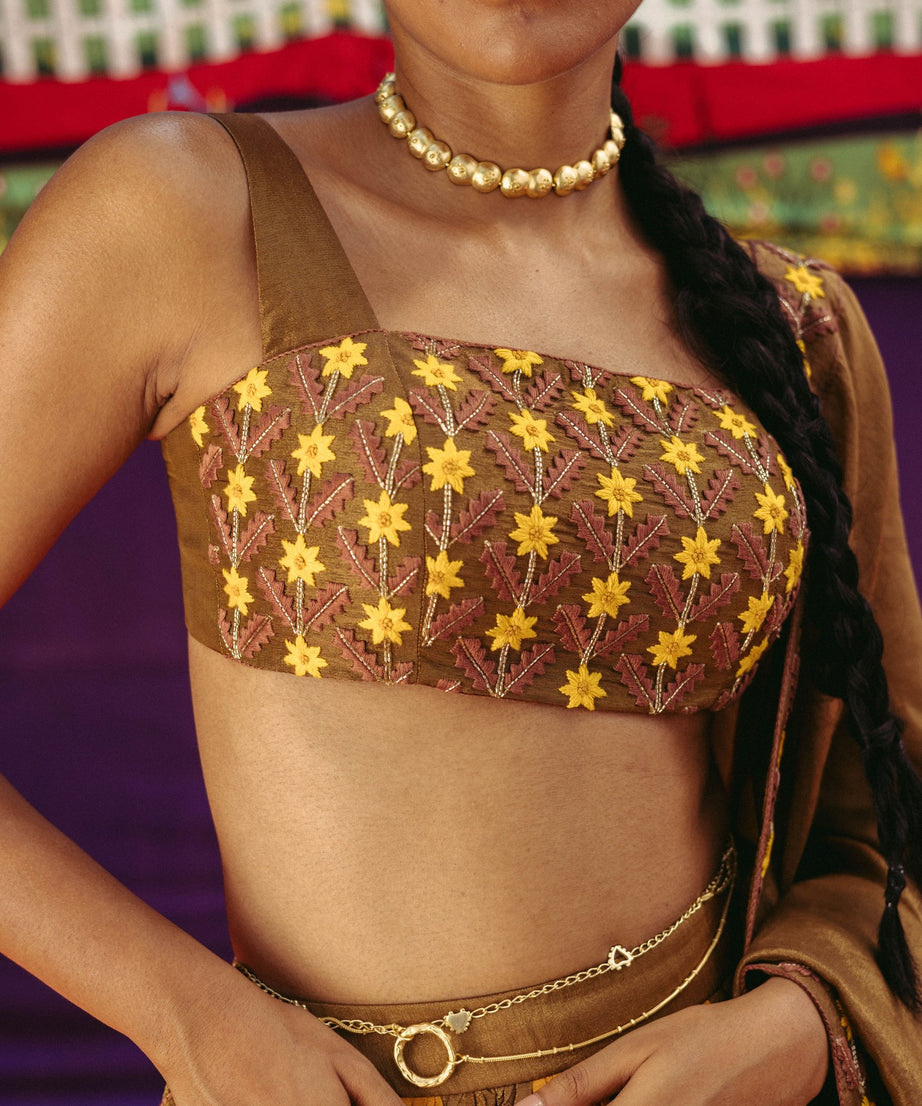 Embroidered Color Block Lehenga Set