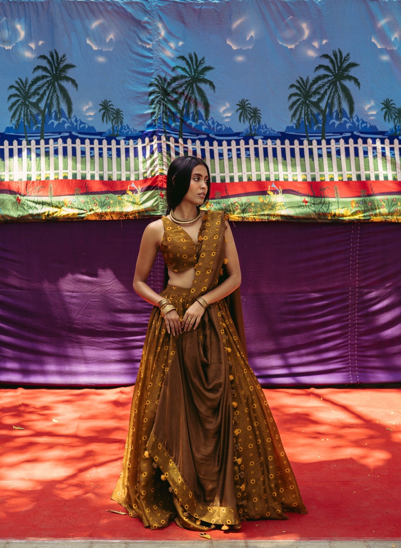 Mehendi Ochre Printed Lehenga Set