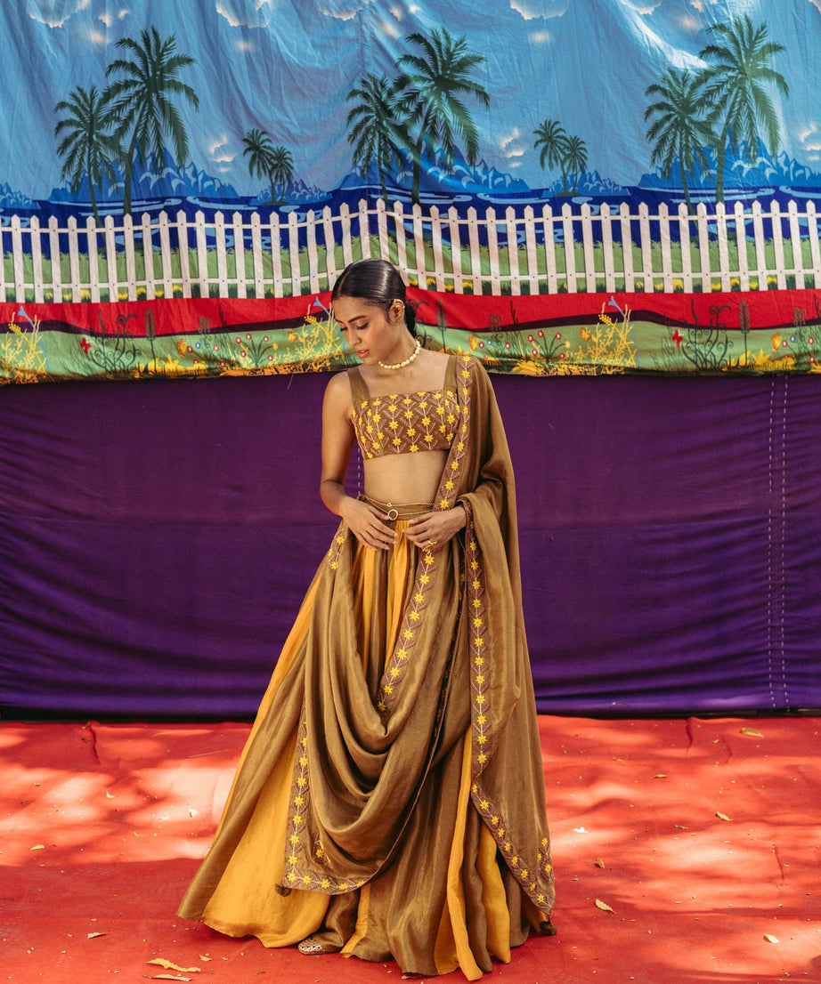 Embroidered Color Block Lehenga Set