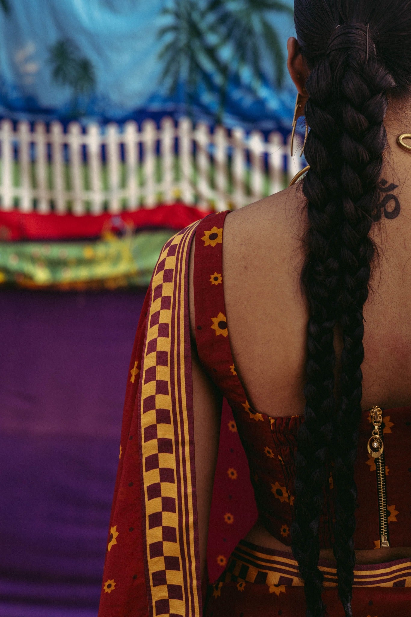 Cherry Red Printed Sari Set