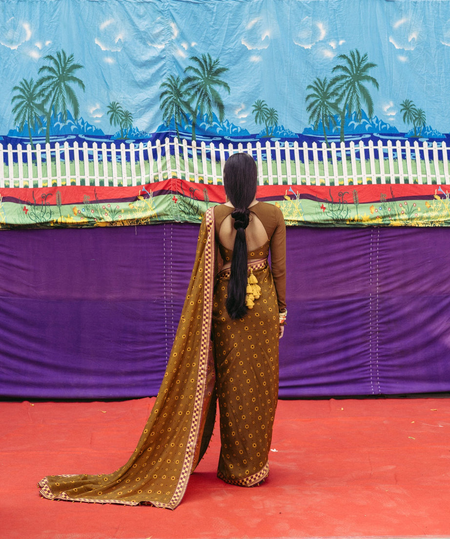 Mehendi Ochre Printed Sari Set