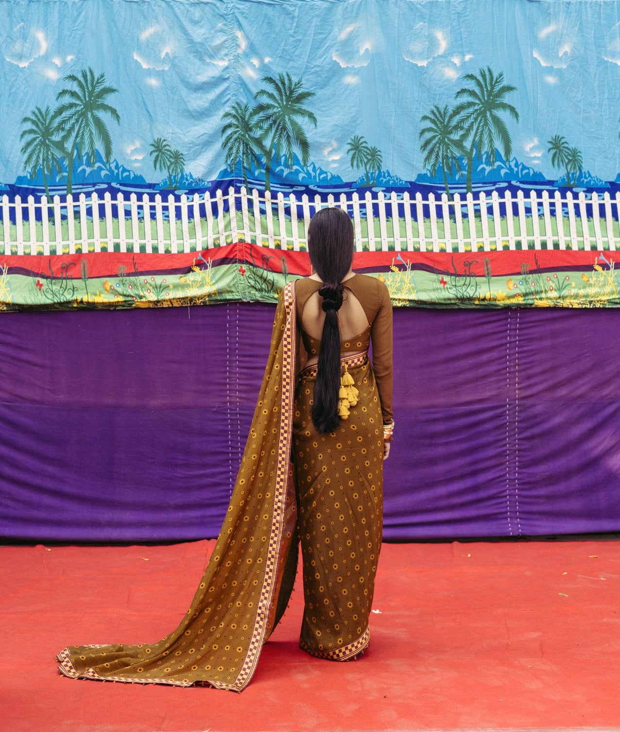 Mehendi Ochre Printed Sari Set