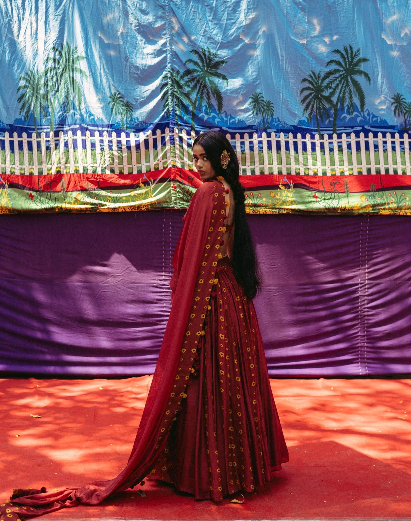 Cherry Red Printed Lehenga Set