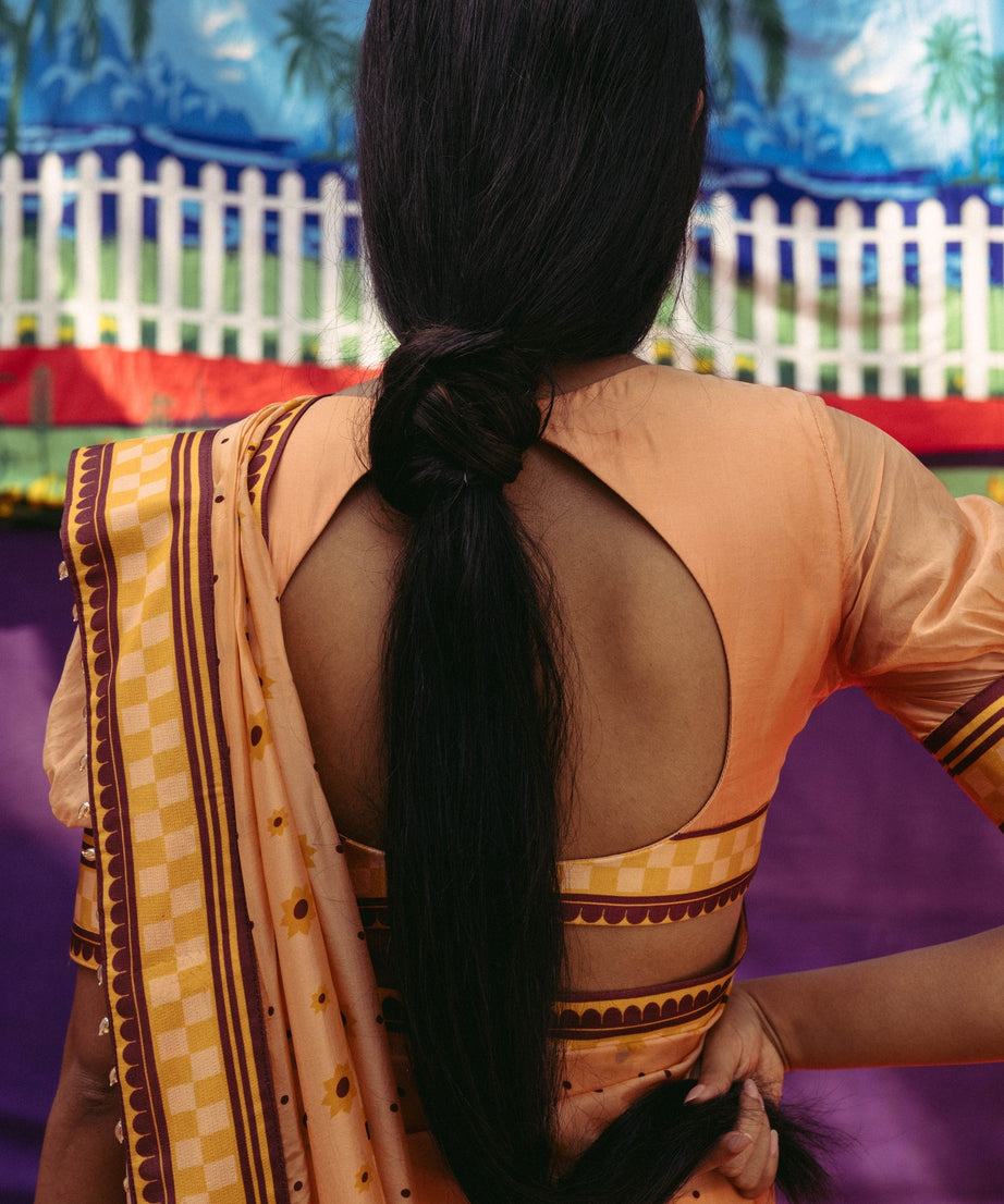 Peach Fuzz Printed Sari Set