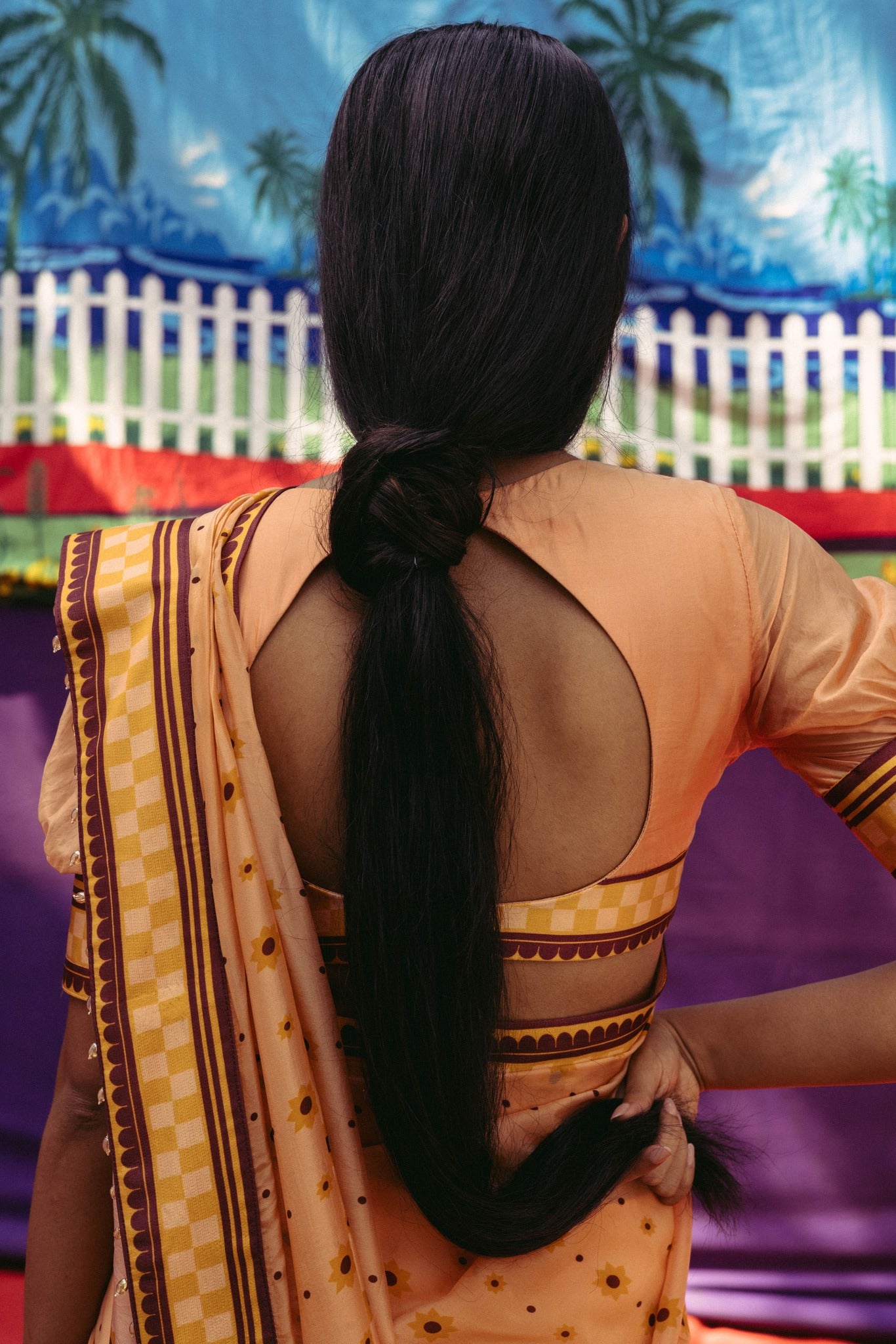 Peach Fuzz Printed Sari Set