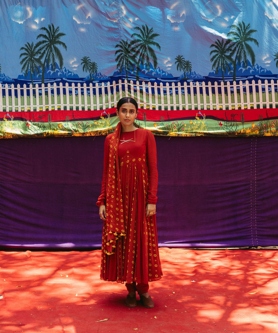Cherry Red Anarkali Set