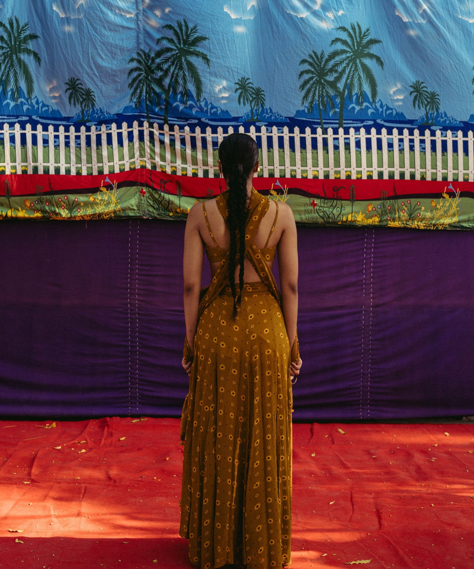 Mehendi Ochre Printed Wrap Skirt Set