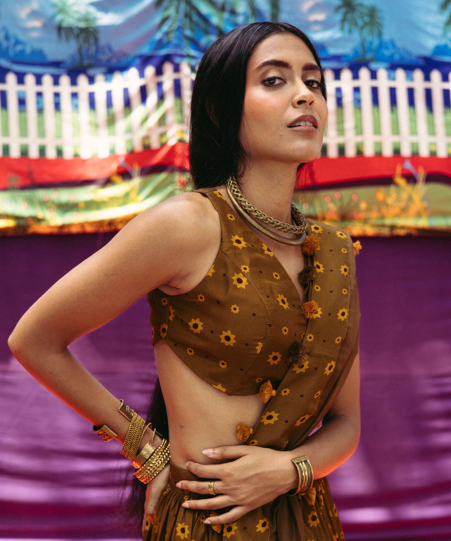 Mehendi Ochre Printed Lehenga Set
