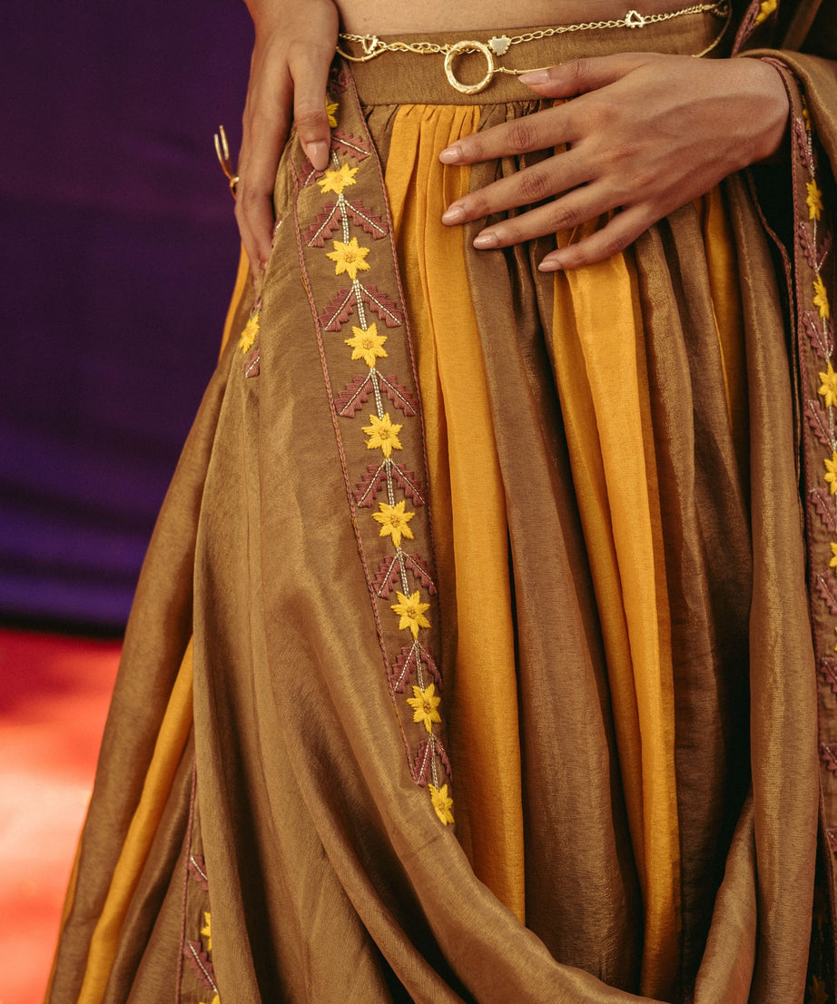 Embroidered Color Block Lehenga Set