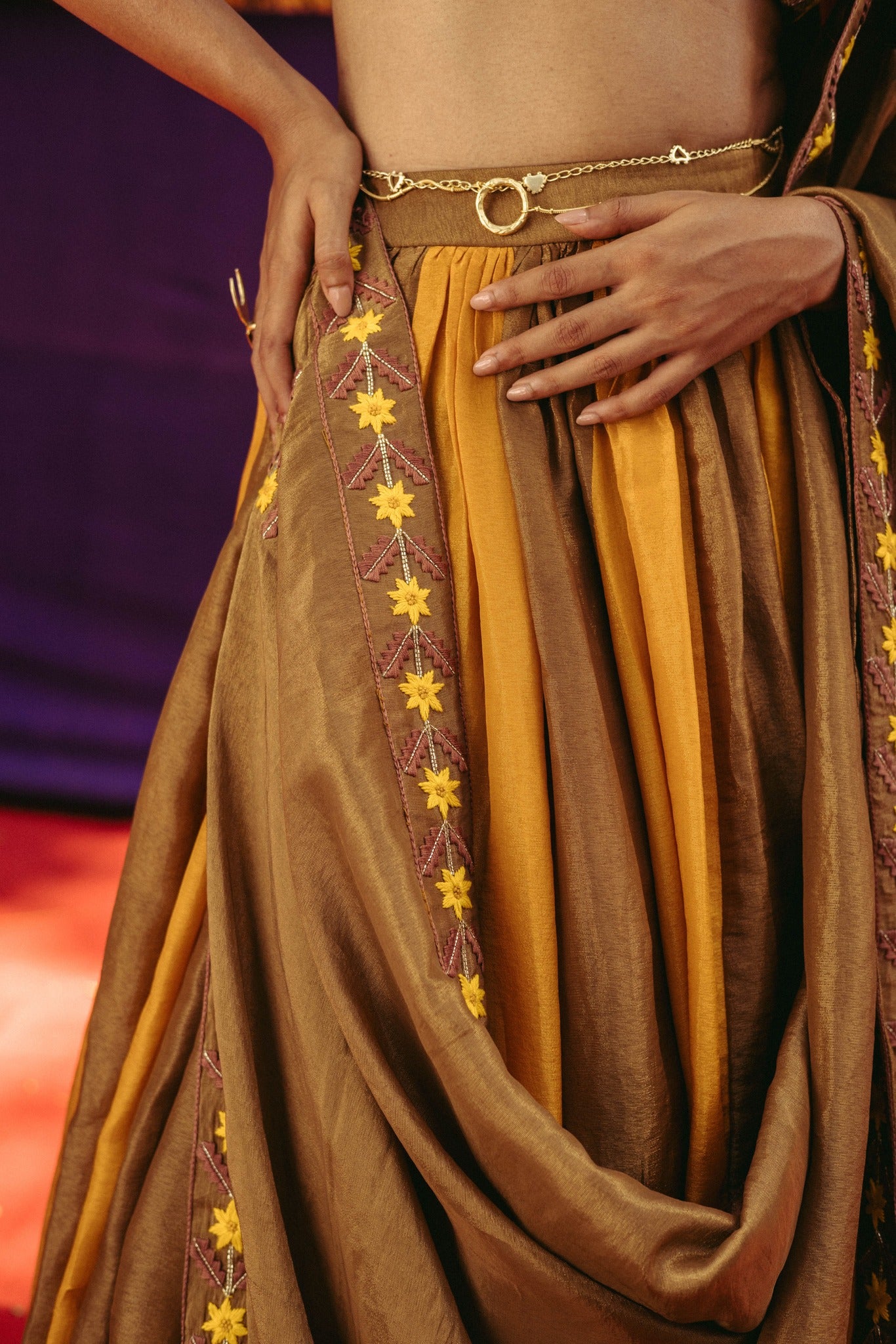 Embroidered Color Block Lehenga Set