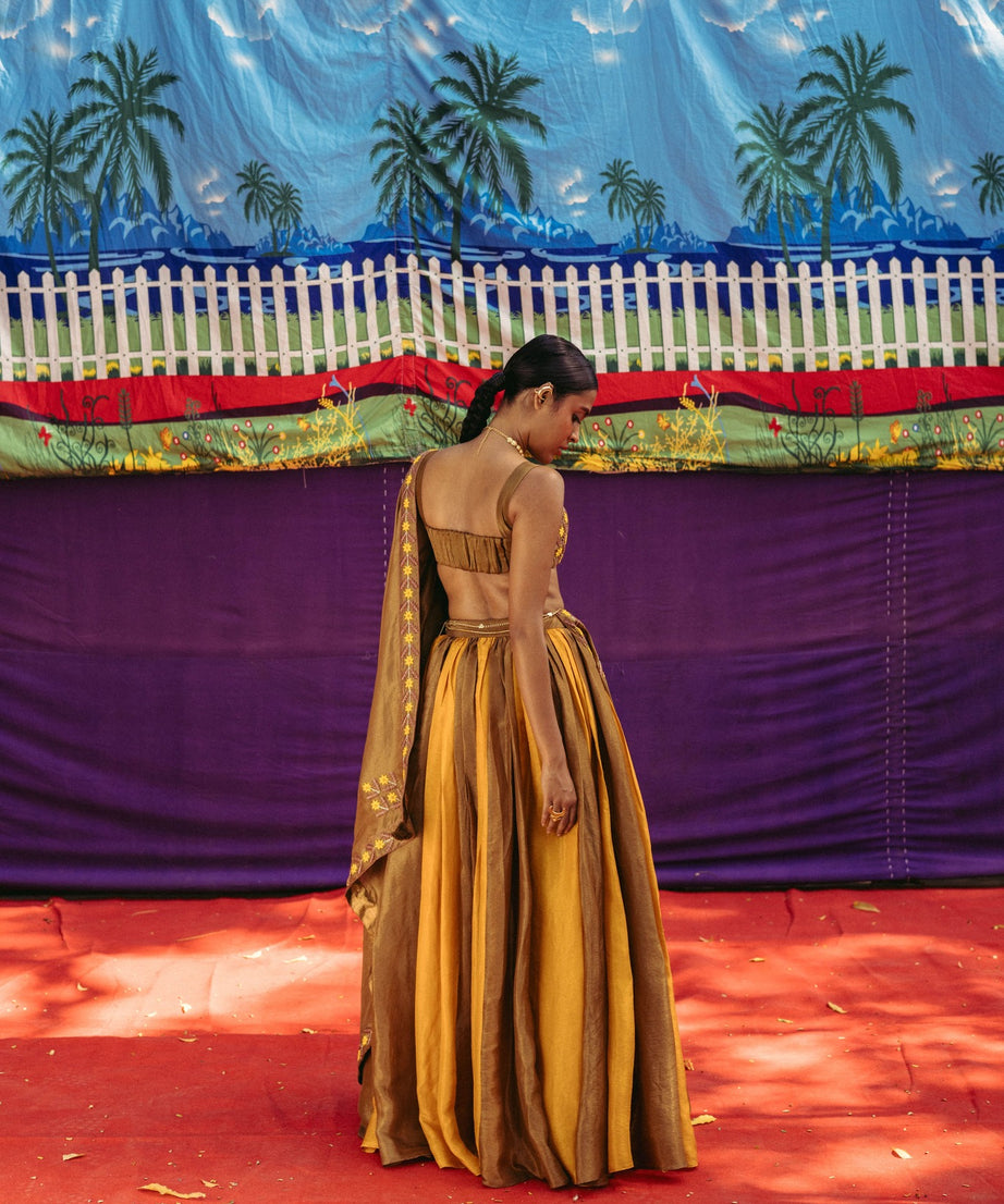 Embroidered Color Block Lehenga Set