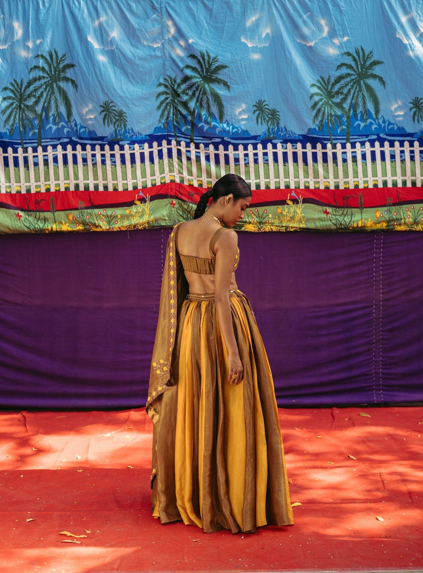 Embroidered Color Block Lehenga Set