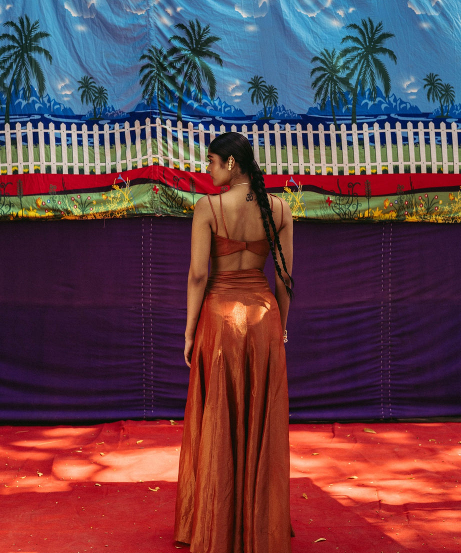 Red Embroidered Blouse Wrap Skirt Set