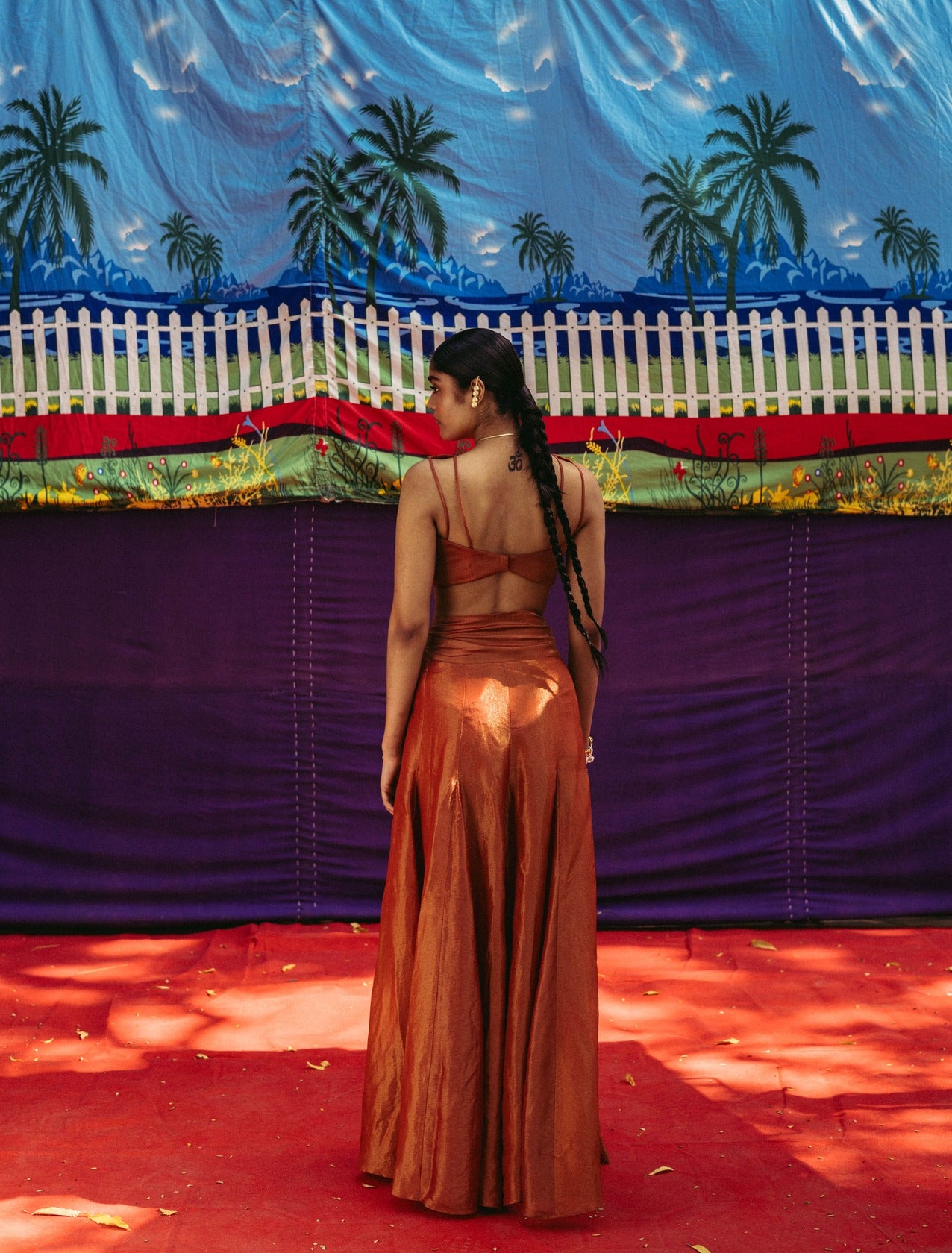 Red Embroidered Blouse Wrap Skirt Set