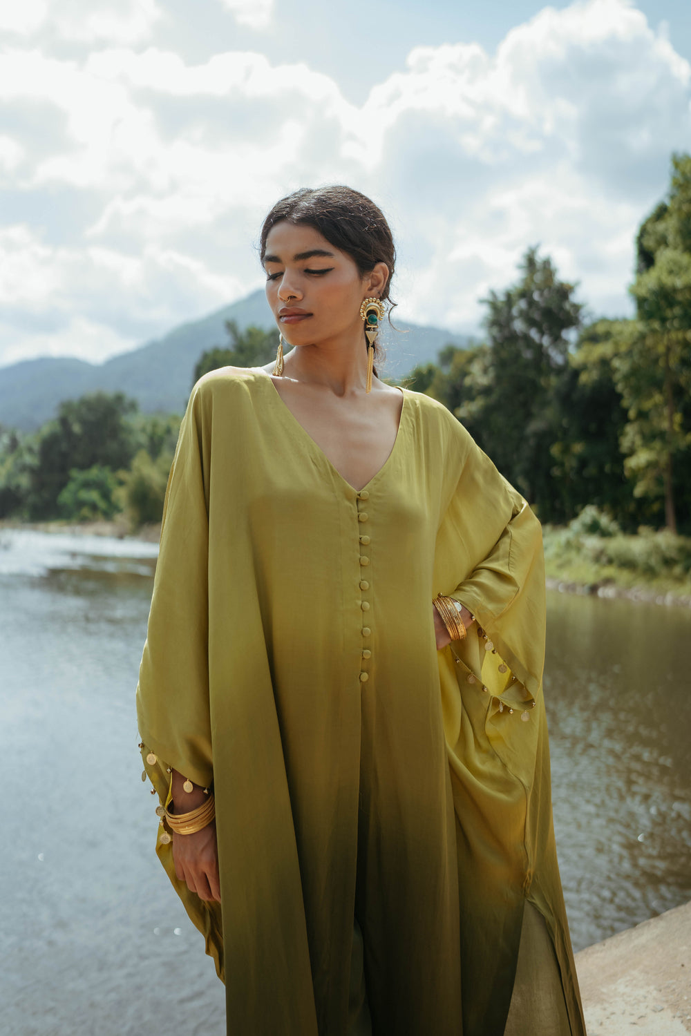Green Shaded Oversized Kaftan Set