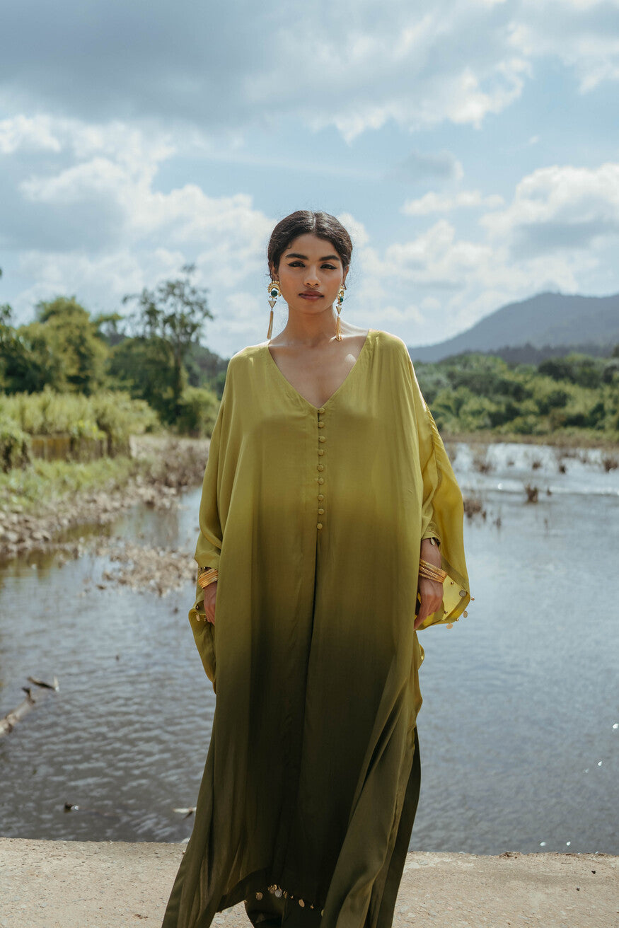 Green Shaded Oversized Kaftan Set