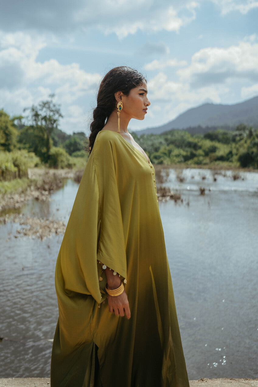 Green Shaded Oversized Kaftan Set