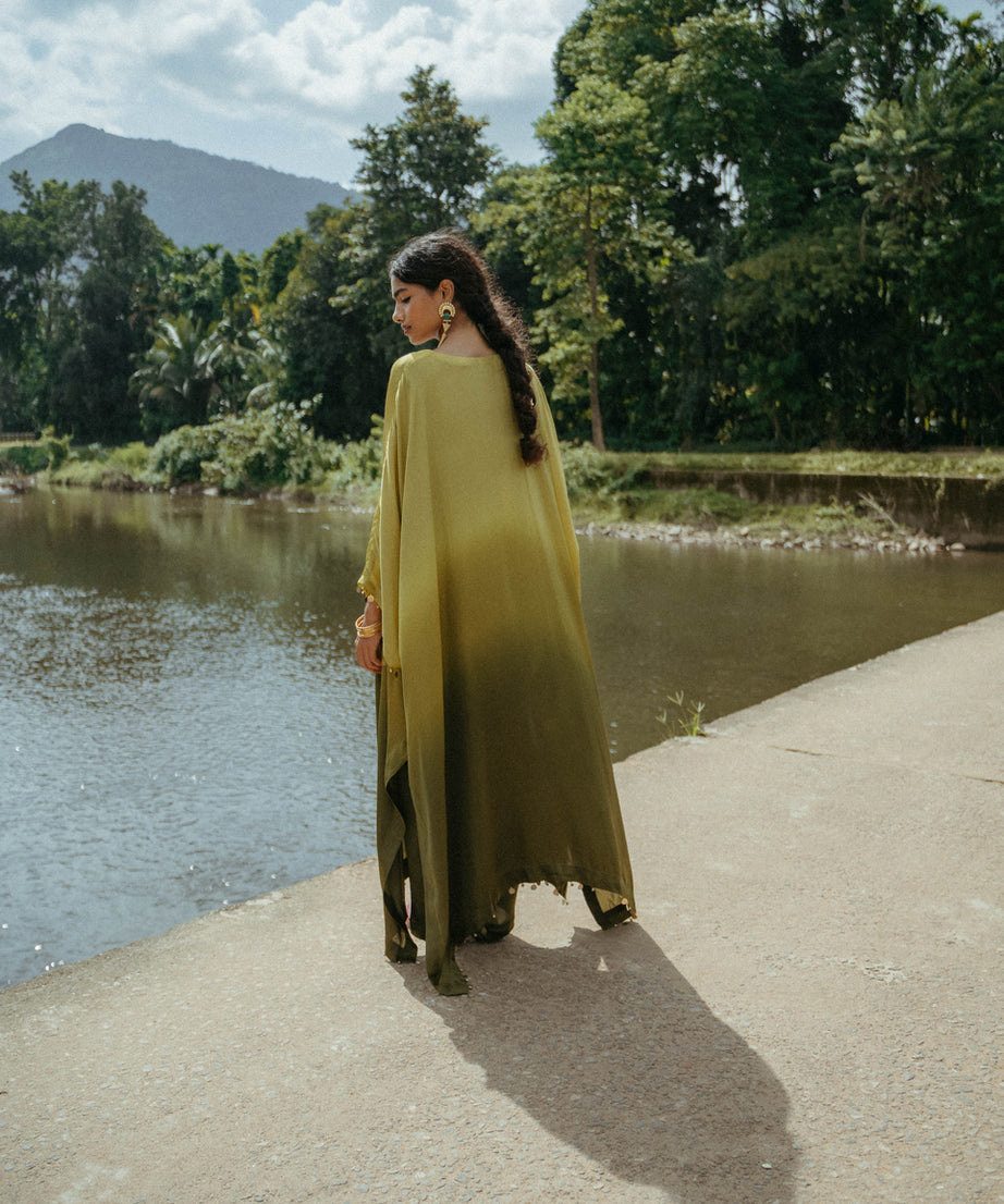 Green Shaded Oversized Kaftan Set