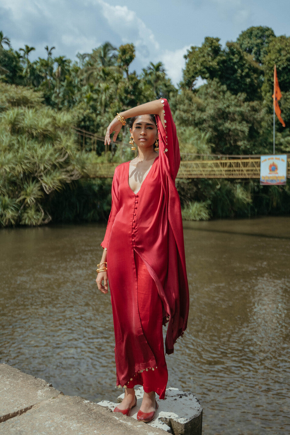 Red Shaded Oversized Kaftan Set