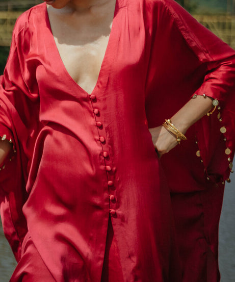Red Shaded Oversized Kaftan Set