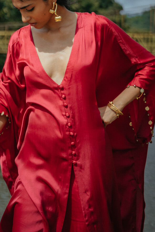 Red Shaded Oversized Kaftan Set