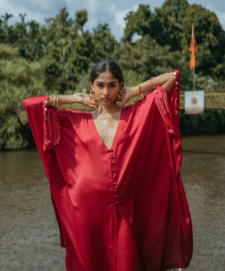 Red Shaded Oversized Kaftan Set