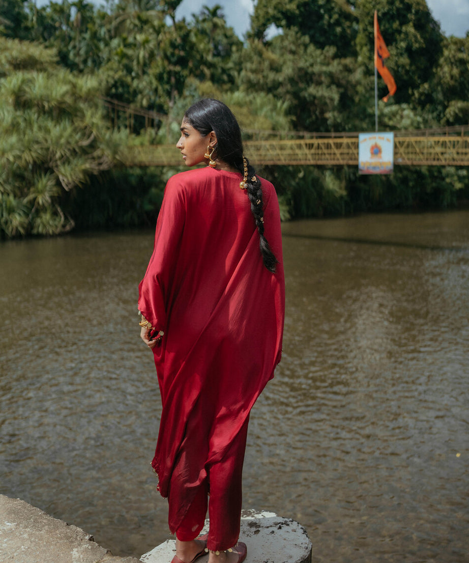 Red Shaded Oversized Kaftan Set