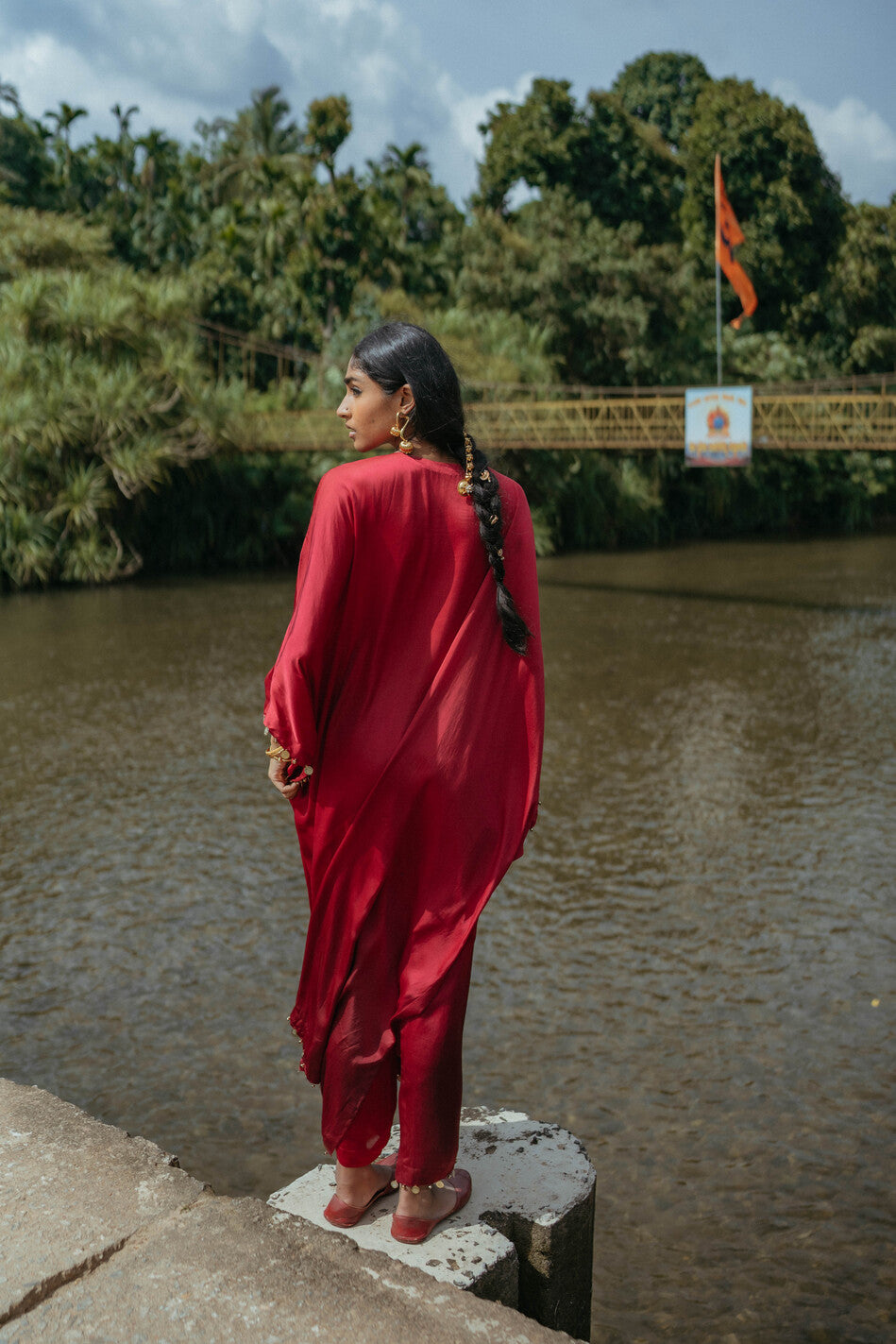 Red Shaded Oversized Kaftan Set