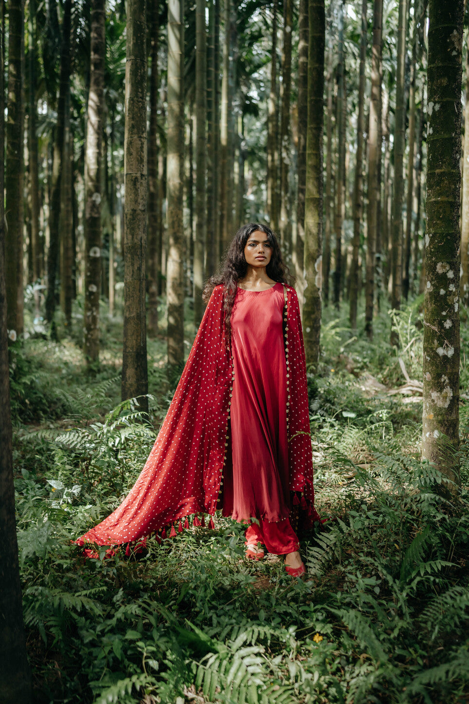 Red Shaded Tunic Bandhani Dupatta Set