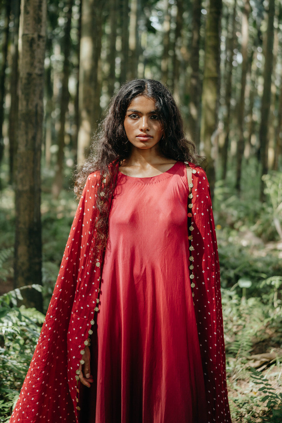 Red Shaded Tunic Bandhani Dupatta Set