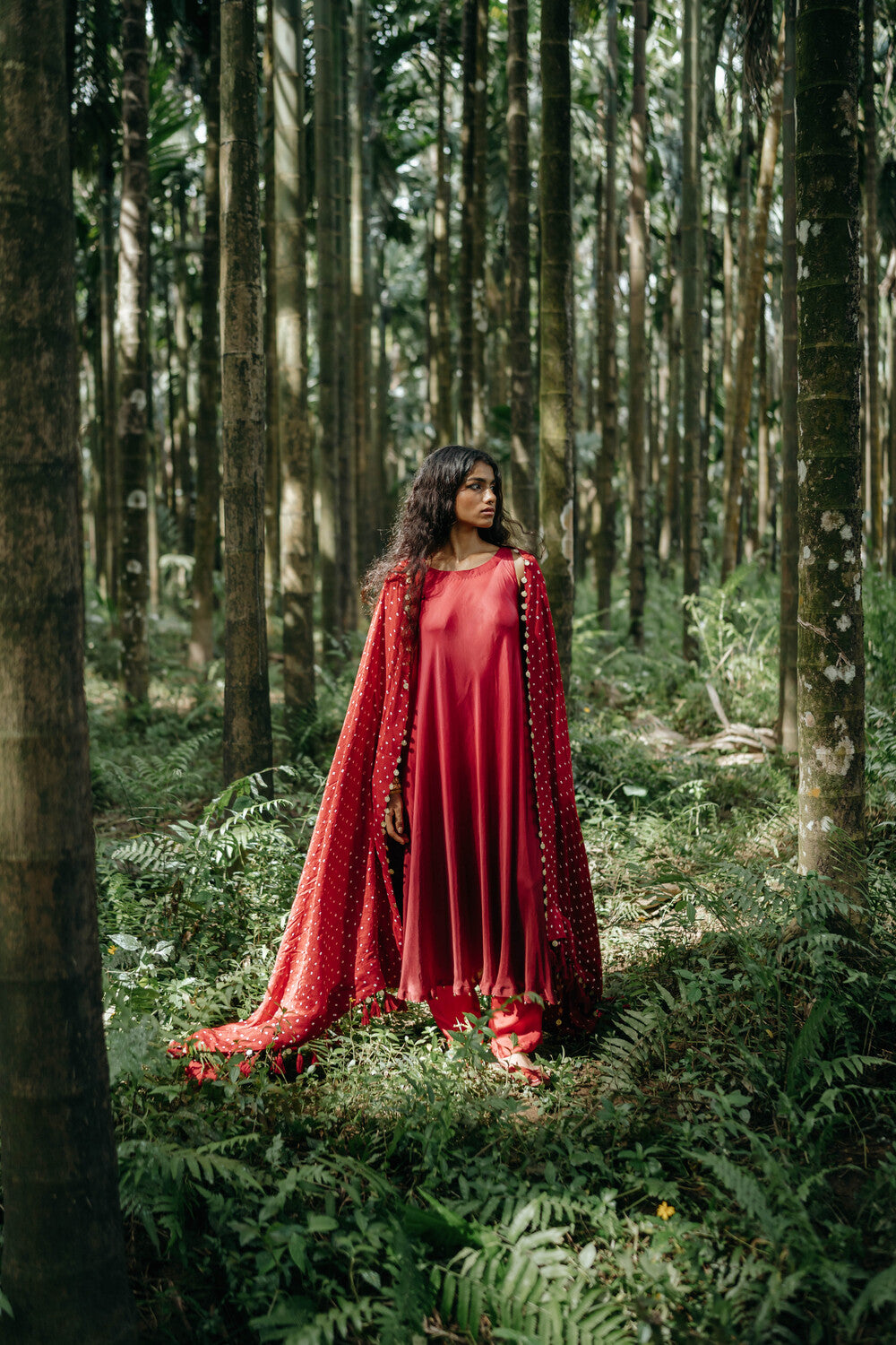 Red Shaded Tunic Bandhani Dupatta Set