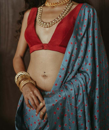 Red Blouse Sierra Silk Bandhani Sari Set
