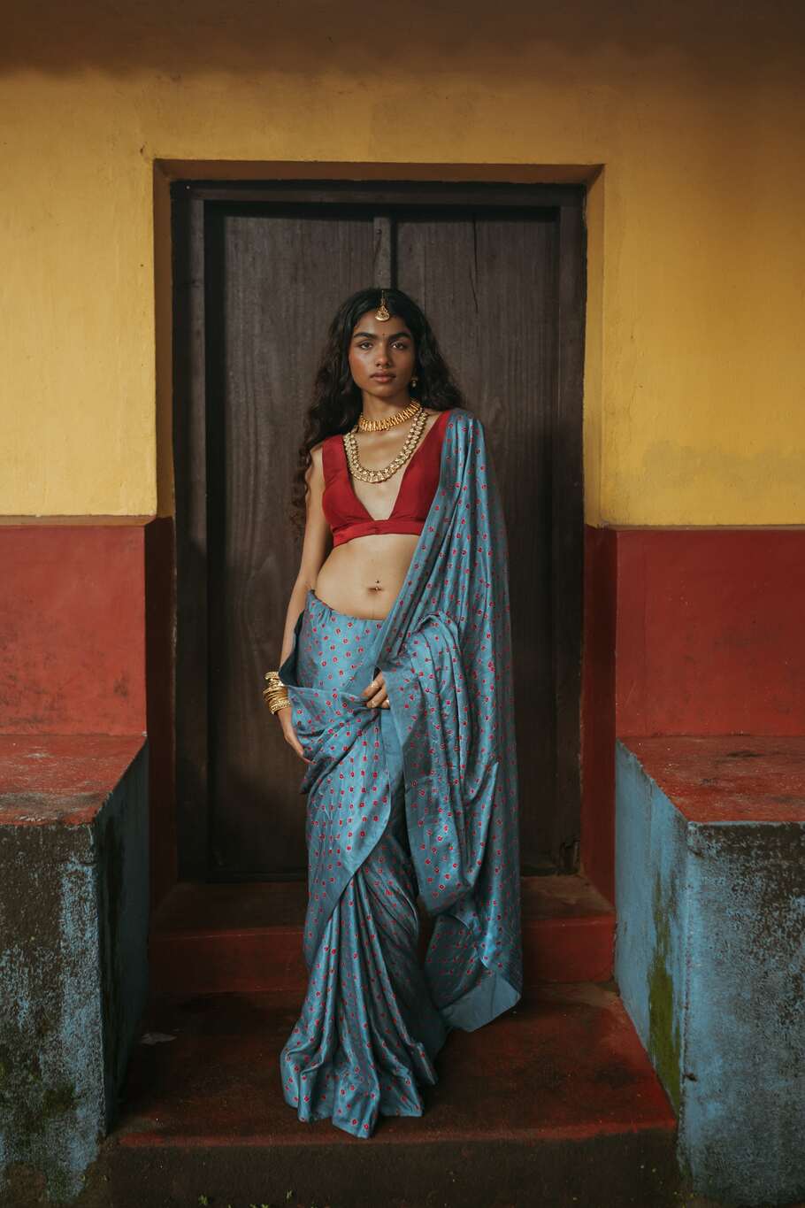 Red Blouse Sierra Silk Bandhani Sari Set