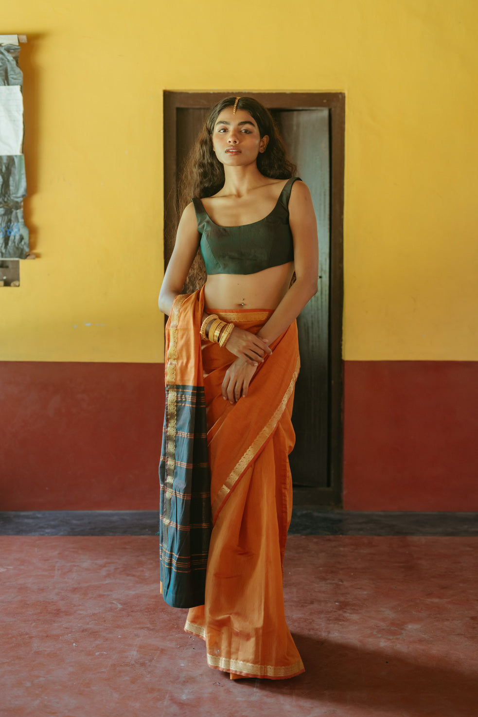 Rust Orange Silk Sari Set