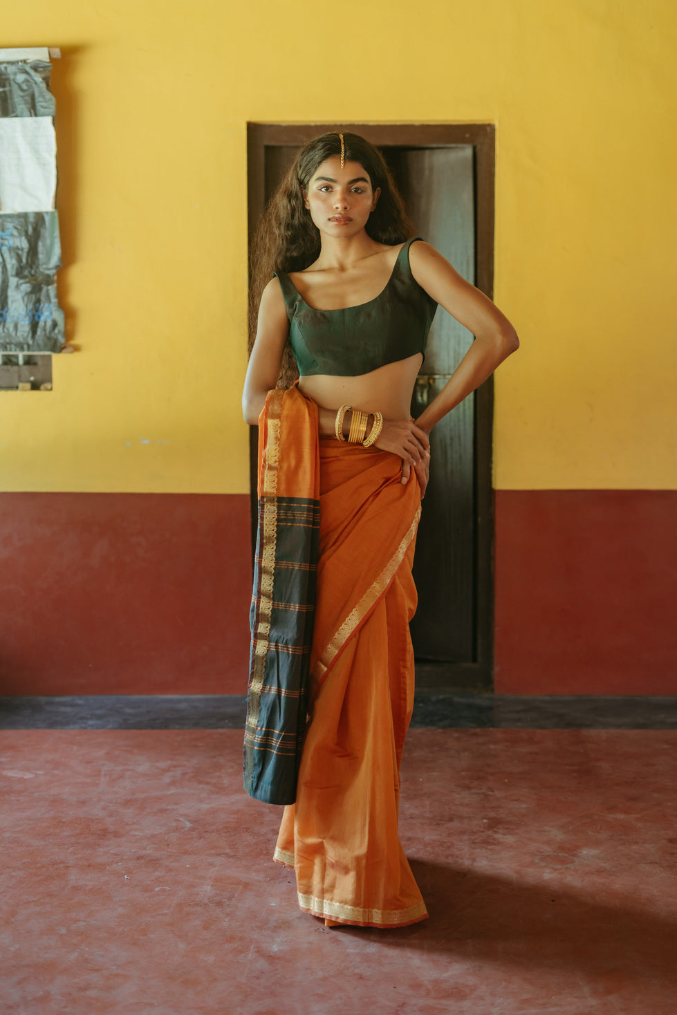 Rust Orange Silk Sari Set