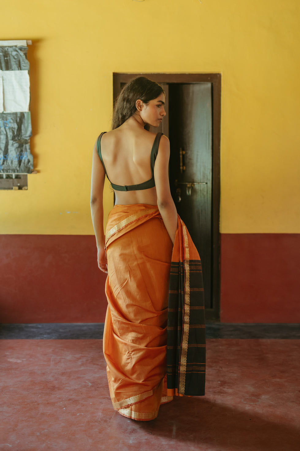 Rust Orange Silk Sari Set